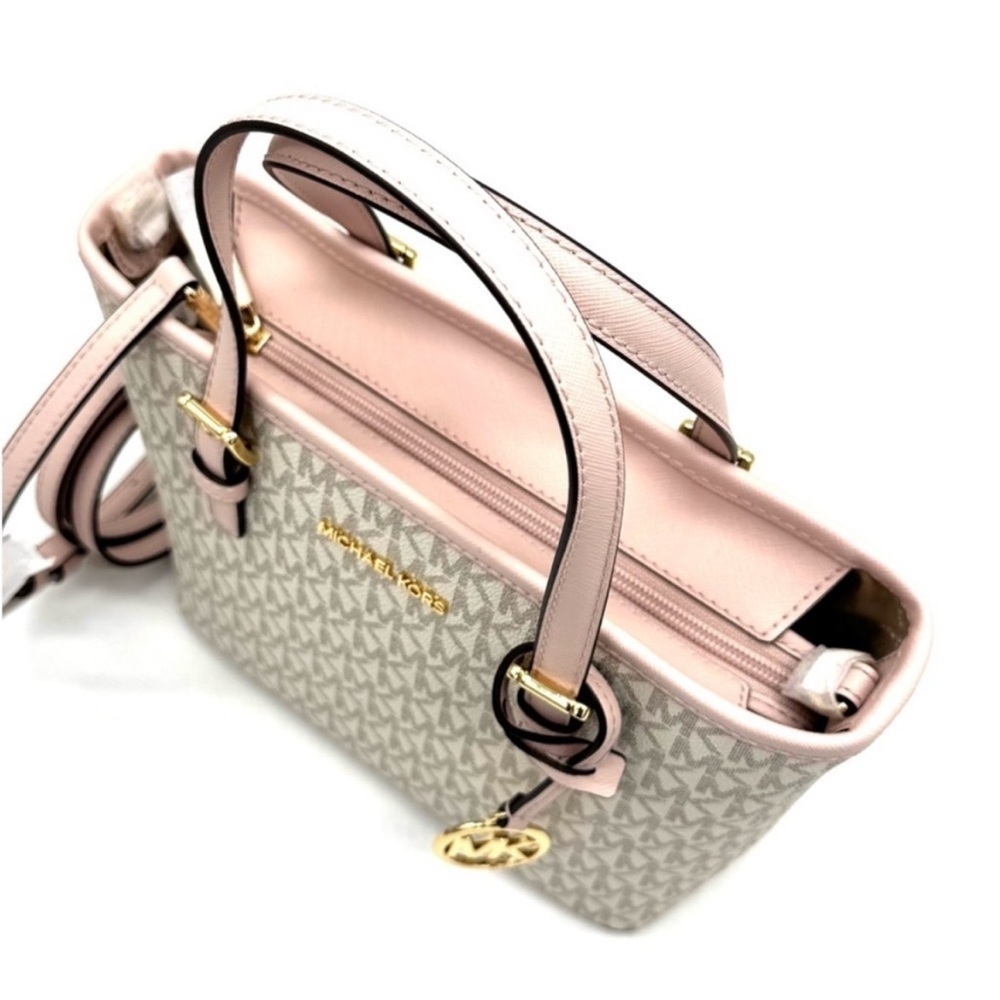 Michael Kors Jet Set Travel Extra-Small Logo Top-Zip Tote Bag Powder Blush Multi - Picture 7 of 9